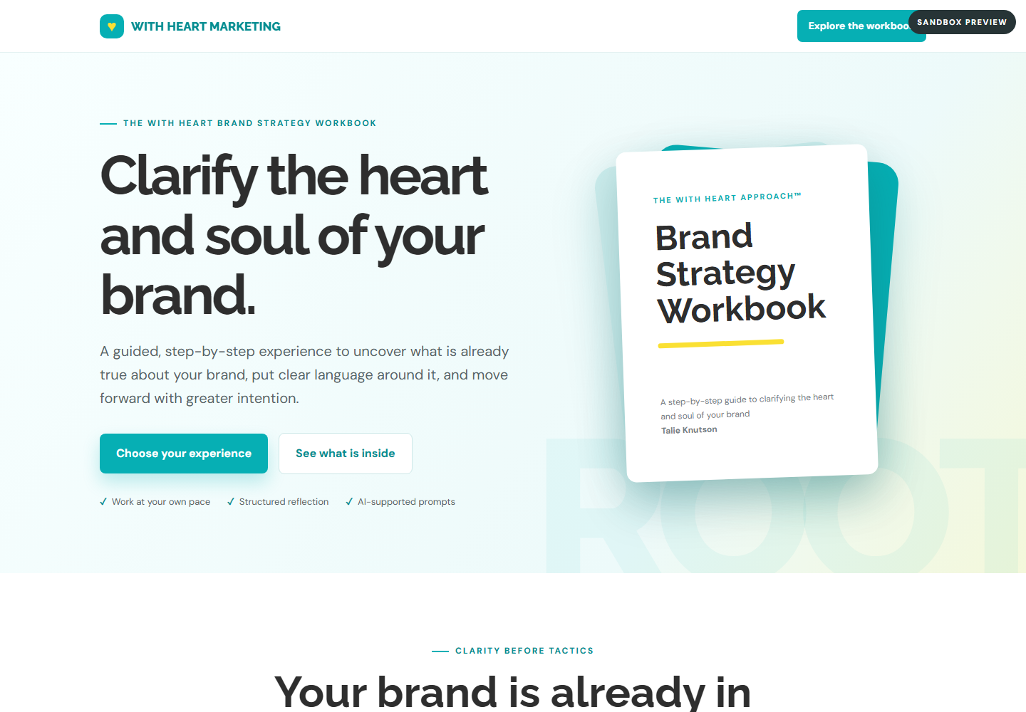 Preview of the With Heart workbook landing page
